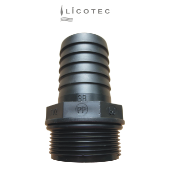 BUCCHI PP hose connector (1 1/2" male / hose 38mm / o-ring)