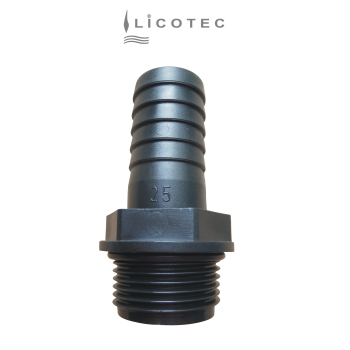 BUCCHI PP hose connector (1" male / hose 25mm / o-ring)