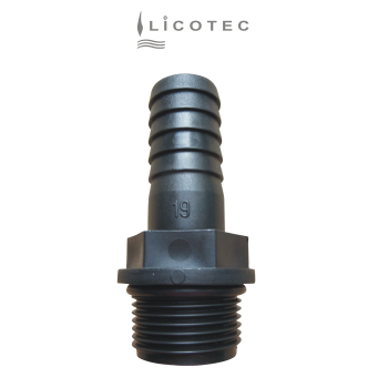 BUCCHI PP hose connector (3/4" male / hose 19mm / o-ring)