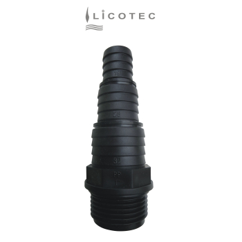 BUCCHI PP hose connector stepped (1" male / hose 32 25 19mm / o-ring)