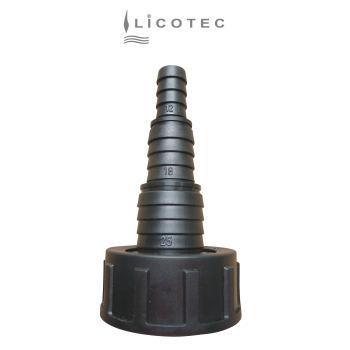 BUCCHI PP hose connector stepped movable ring nut (1 1/4" female / hose 25 18 12mm / EPDM)