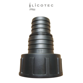 BUCCHI PP hose connector stepped movable ring nut (1 1/4" female / hose 32 25mm / EPDM)
