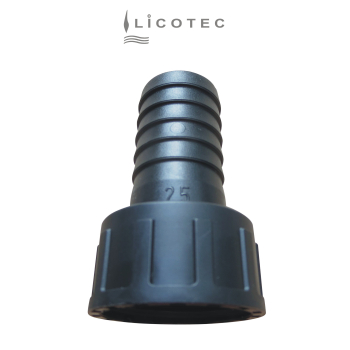 BUCCHI PP hose connector movable ring nut (1" female / hose 25mm / EPDM)