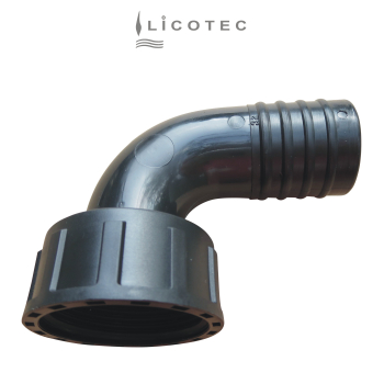 BUCCHI PP hose connector elbow movable ring nut (90° / 1 1/4" female / hose 32mm / EPDM)