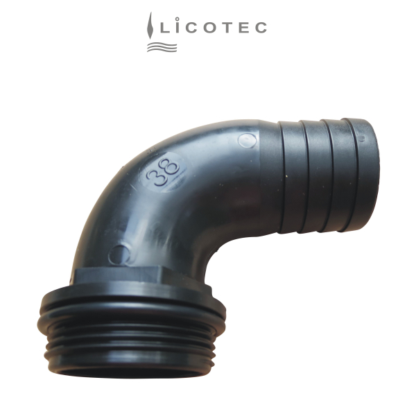 BUCCHI PP-Winkel-Schlauchtülle (90° / 1 1/2" AG / Schlauch 38mm / O-Ring)