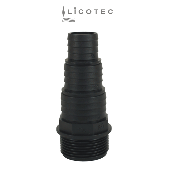BUCCHI PP hose connector stepped (1 1/4" male / hose 38 32 25mm / o-ring)