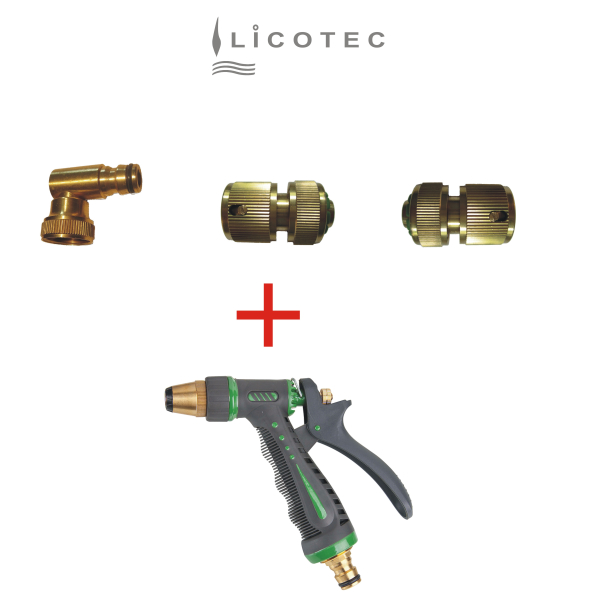 LICOTEC KIT quick connector set angled "Pistol" brass (GARDENA compatible 1/2")